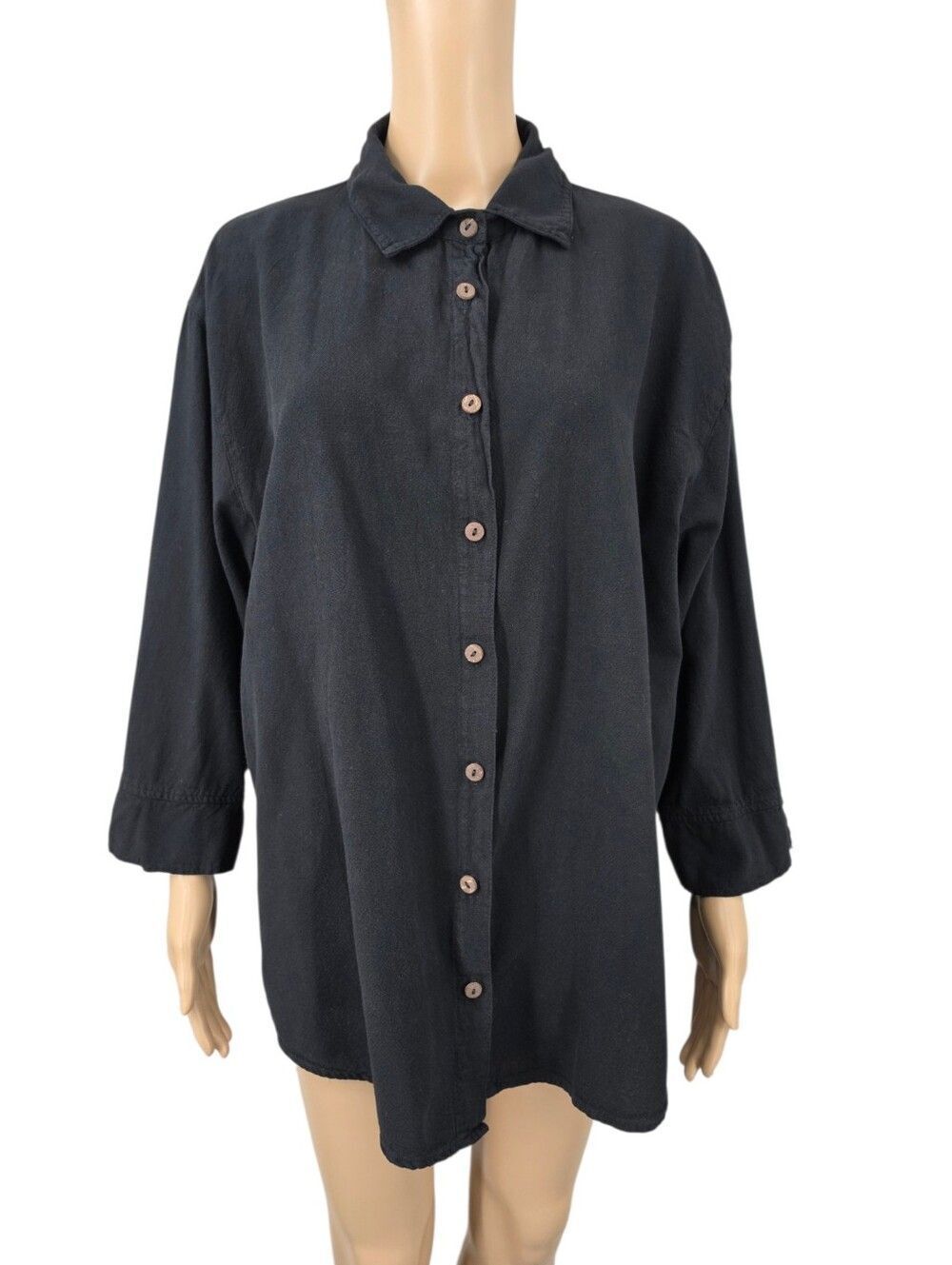Sea Breeze Heavy Woven Cotton Black Button-Up Shirt or Shirt Jacket Schaket